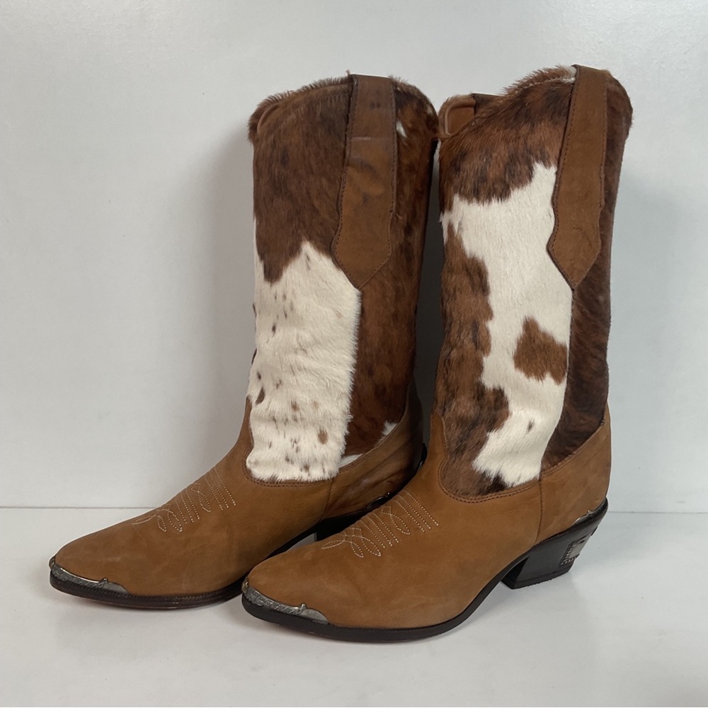 Vintage Zodiac Calf Hair On Cowhide Pony Cowgirl Boots 7.5 M Nubuck Suede